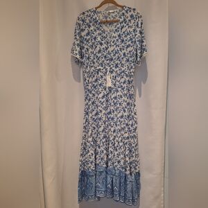 R. Vivimos Floral Blue and White Maxi Dress Size 12/14